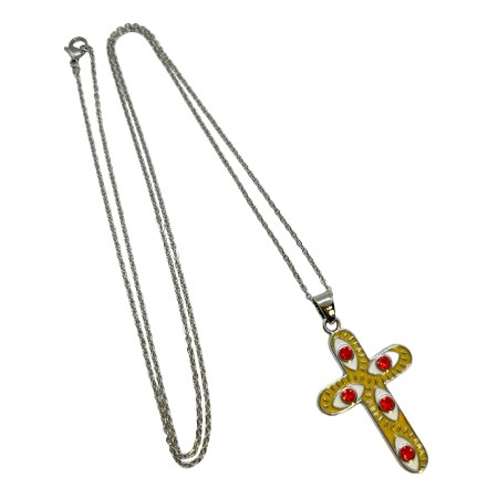 necklace steel silver yellow smalto with red eye